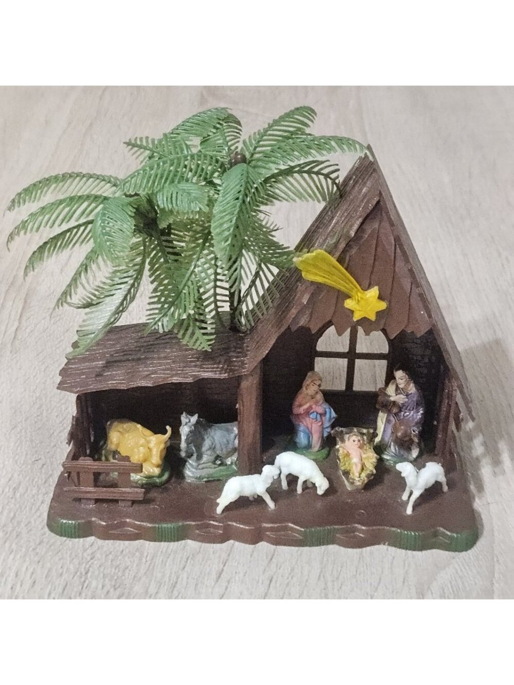 Vintage Nativity Set Hong Kong Hard Plastic Christmas Holy Family Star MCM